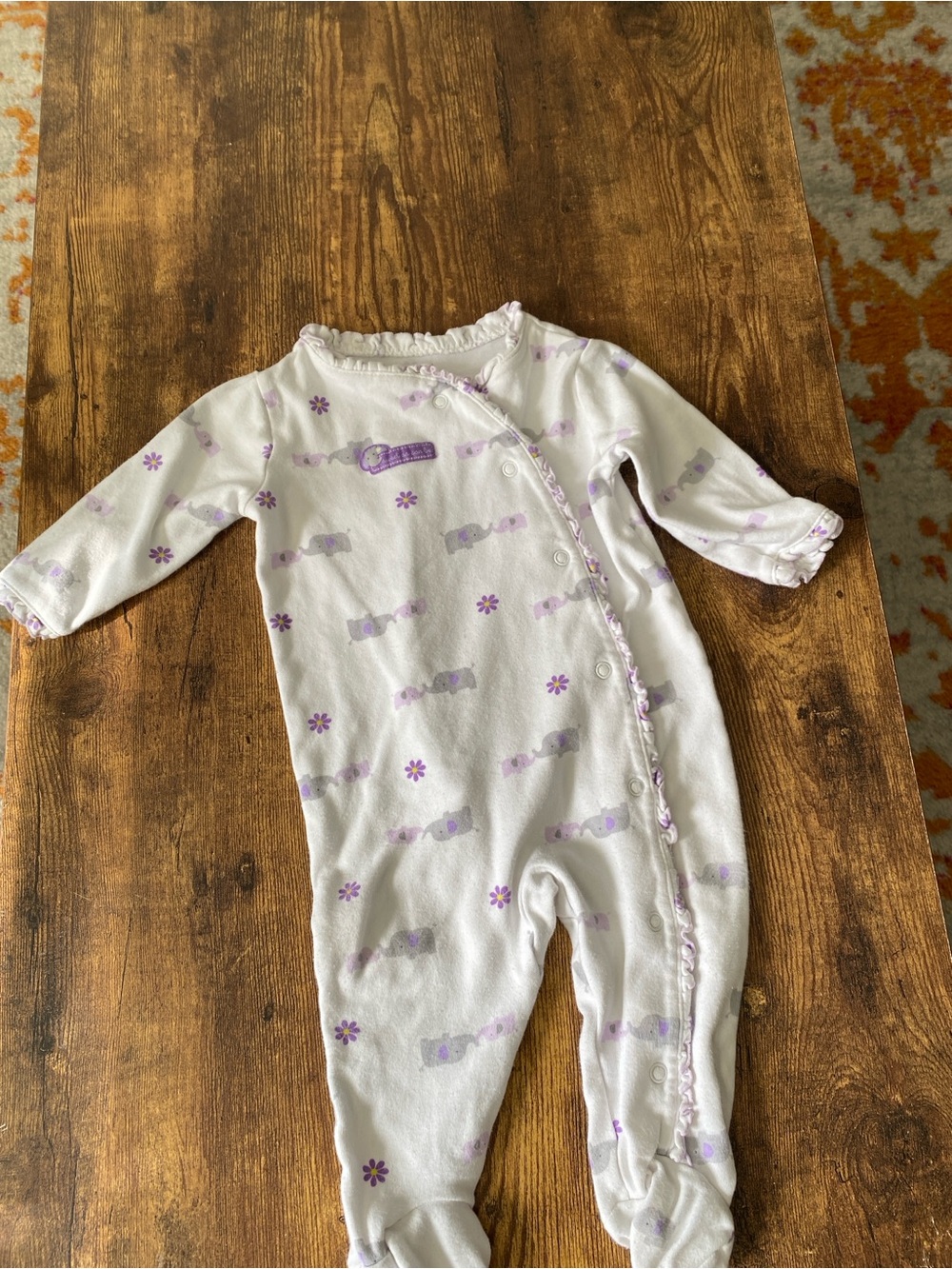 Carter's White Footed One-Piece with Lavender Floral Print